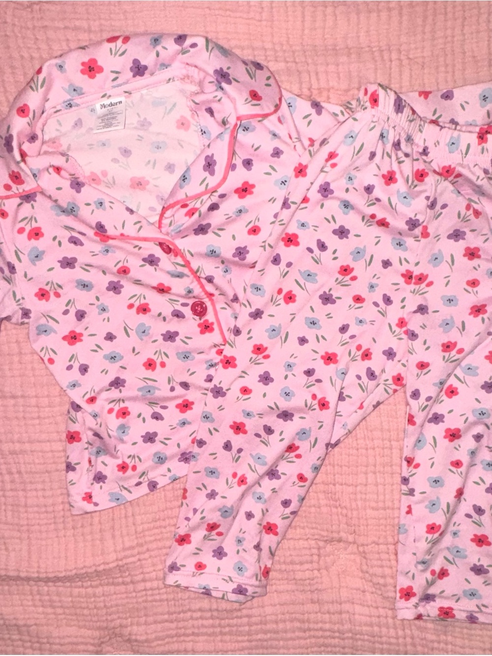 Moda Pink Floral Kids Pajama Set with Multicolor Flowers